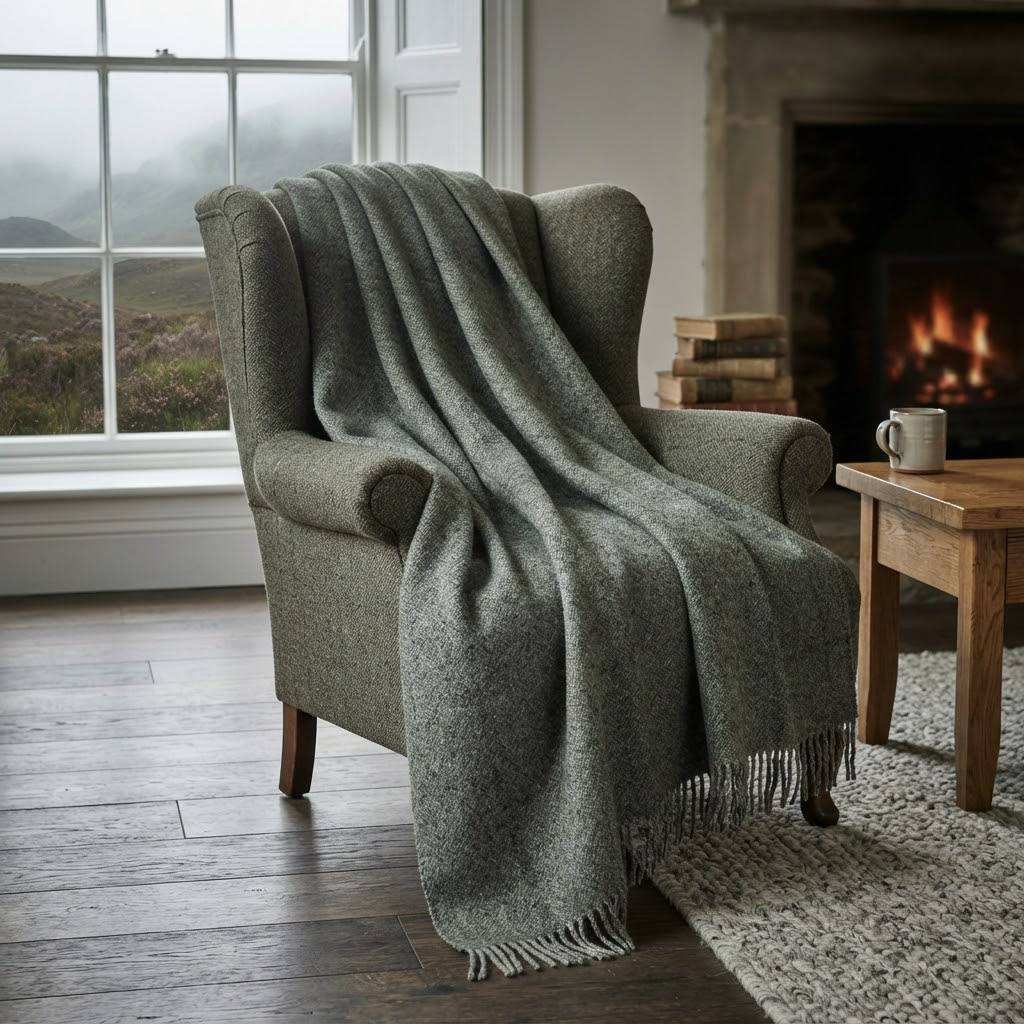 Throw "Highland Mist" (Grey-Green Tweed)