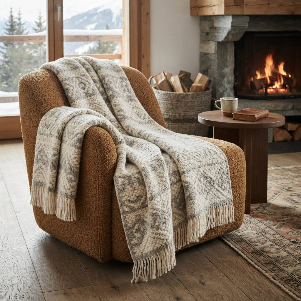 Throw "Alpine Echo" (Milky Nordic Pattern)