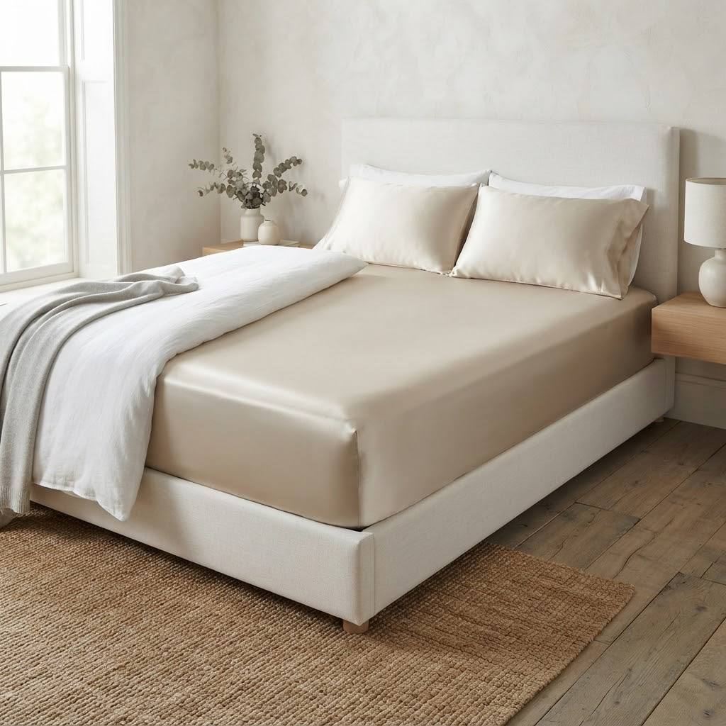 Fitted Silk Sheet "Champagne Silk" (Champagne)