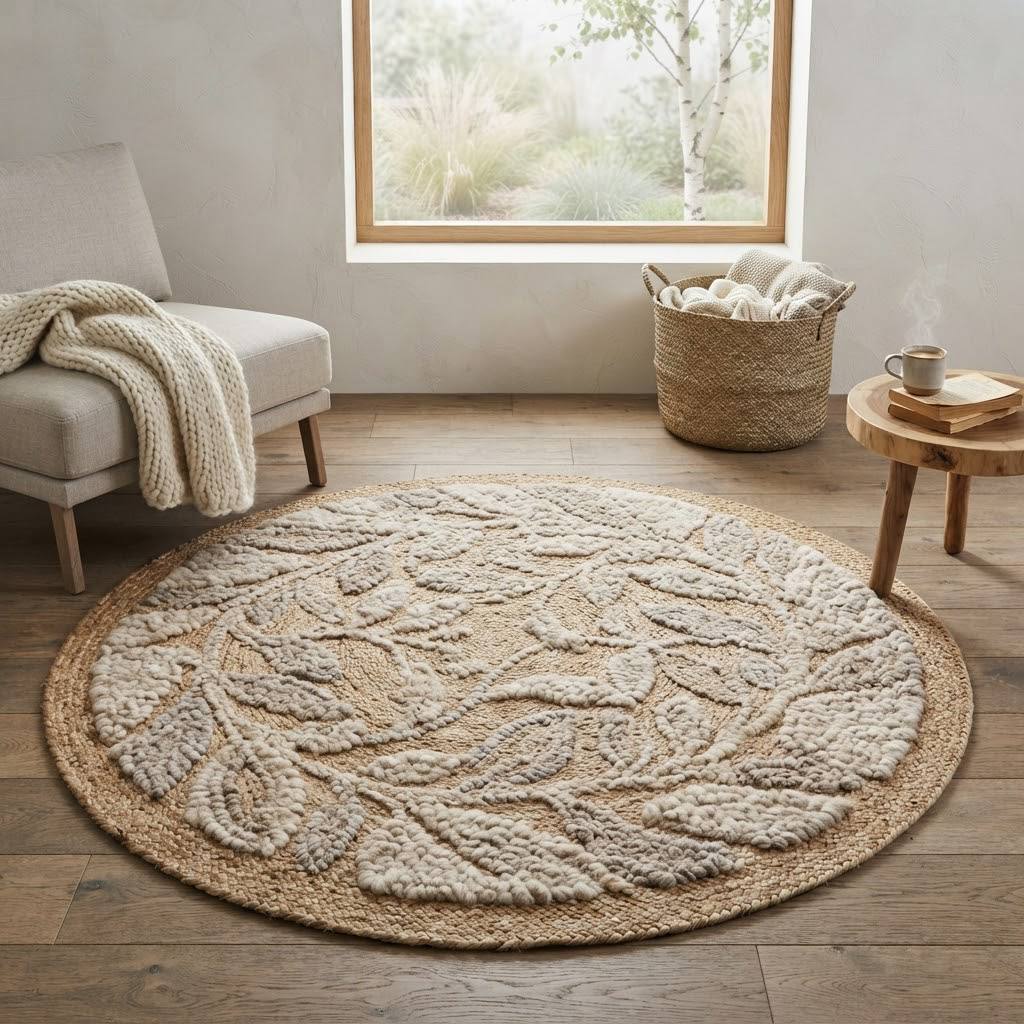 Rug "Botanical Jute & Wool" (Eco-Design, Round, 180 cm Diameter)